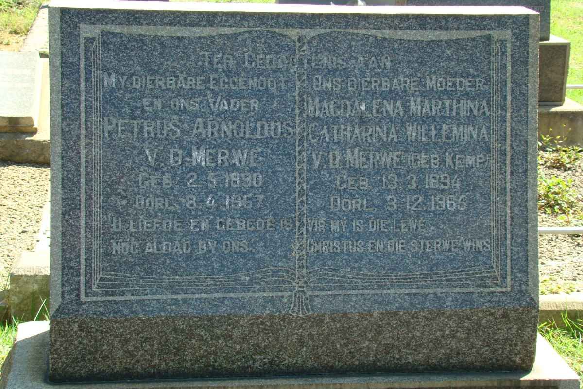 MERWE Petrus Arnoldus, van der 1890-1957 &amp; Magdalena Marthina Catharina Willemina KEMP 1894-1965