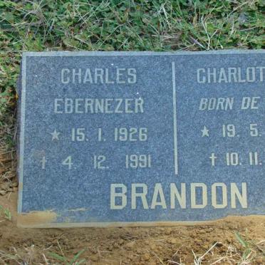 BRANDON Charles Ebernezer 1926-1991 &amp; Charlotte C. DE BOOS 1945-1979