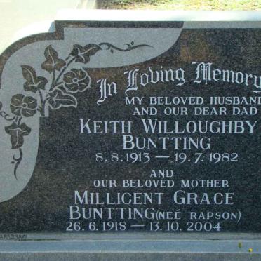BUNTTING Keith Willoughby 1913-1982 &amp; Millicent Grace RAPSON 1918-2004