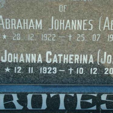 BOTES Abraham Johannes 1922-1998 &amp; Johanna Catherina 1923-2000