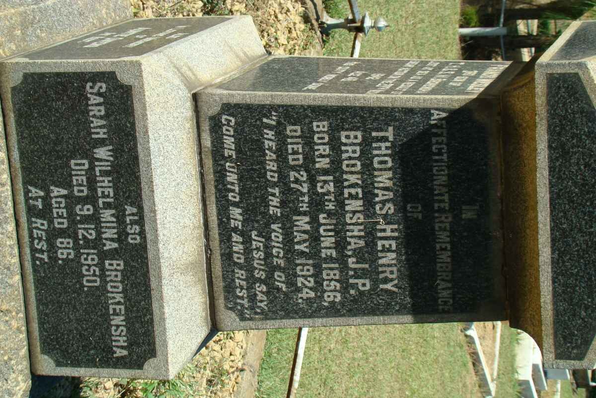 BROKENSHA Thomas Henry 1856-1924 &amp; Sarah Wilhelmina -1950