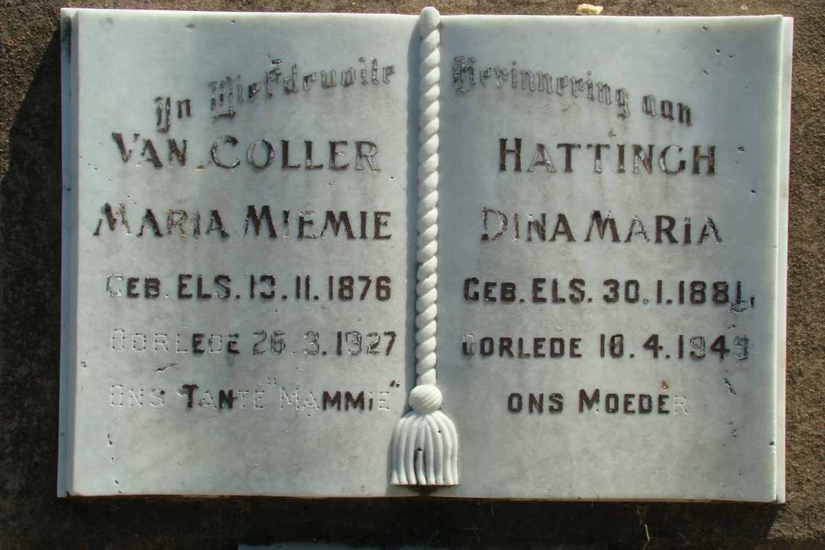 COLLER Maria Miemie, van nee ELS 1876-1927 :: HATTINGH Dina Maria nee ELS 1881-1949