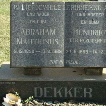 DEKKER Abraham Marthinus 1890-1969 &amp; Hendrika BEZUIDENHOUT 1889-1973