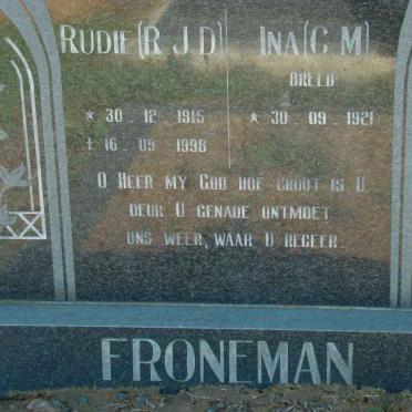 FRONEMAN R.J.D. 1915-1998 &amp; C.M. BREED 1921-