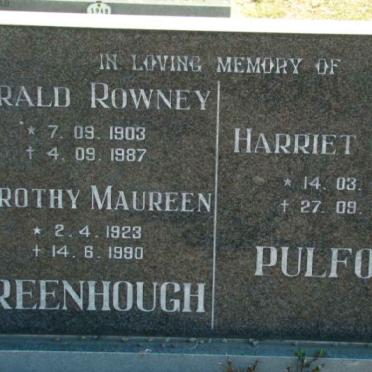 GREENHOUGH Gerald Rowney 1903-1987 &amp; Dorothy Maureen 1923-1990 :: PULFORD Harriet Maud 1898-1987