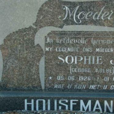 HOUSEMAN Sophie J.H. nee KOLBE 1926-1985