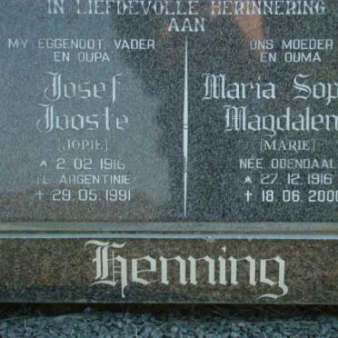 HENNING Josef Jooste 1916 Maria Sophia Magdalena ODENDAAL 1916-2000