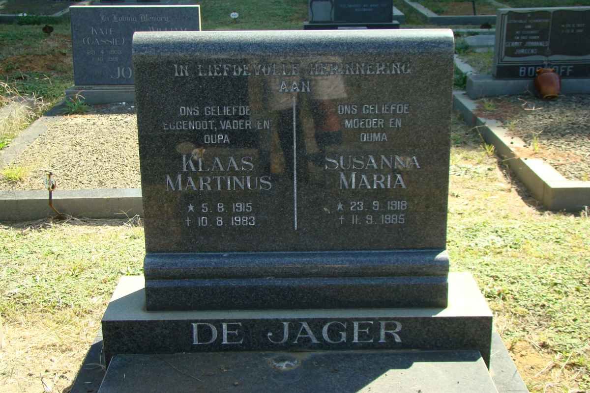 JAGER Klaas Martinus, de 1915-1983 &amp; Susanna Maria 1918-1985