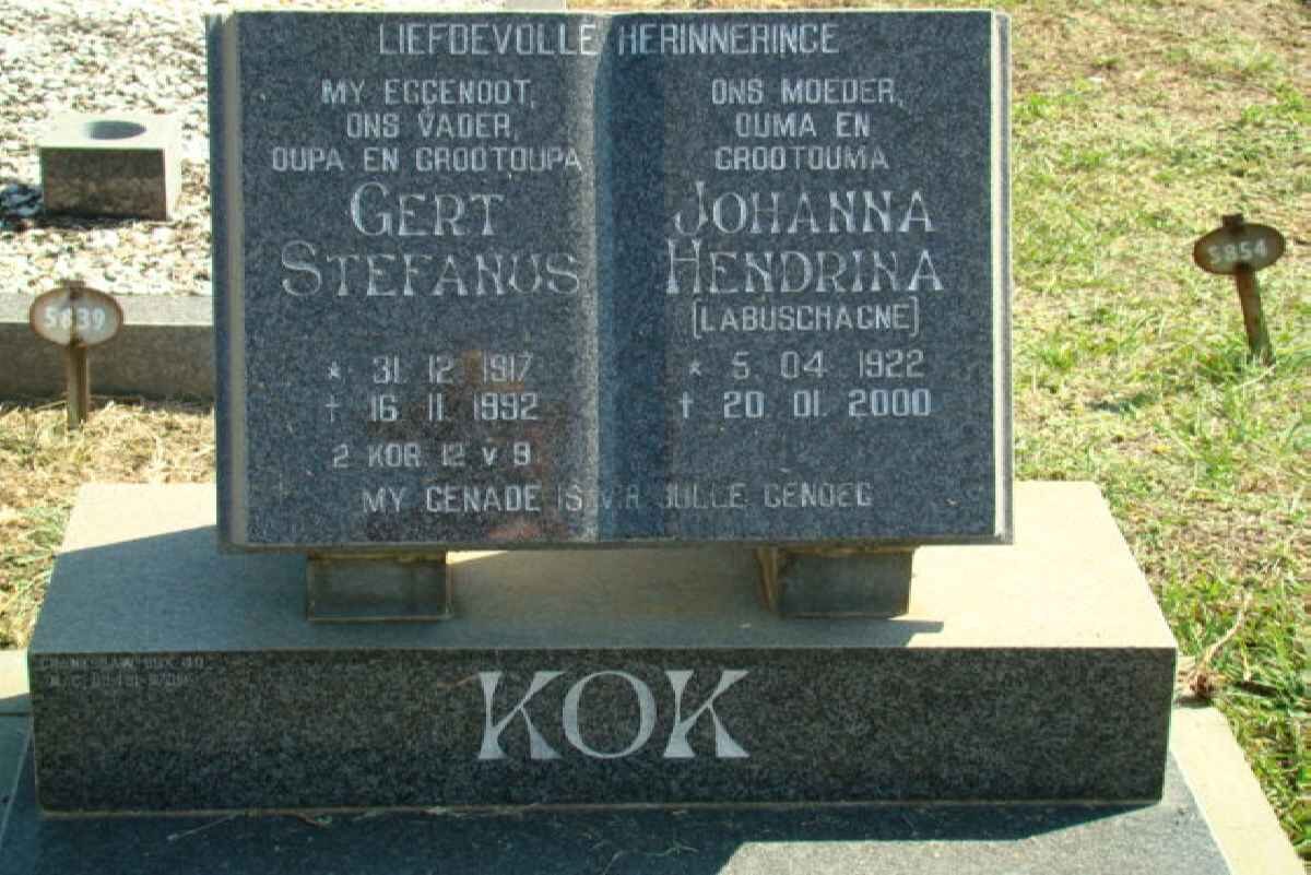 KOK Gert Stefanus 1917-1992 &amp; Johanna Hendrina LABUSCHAGNE 1922-2000