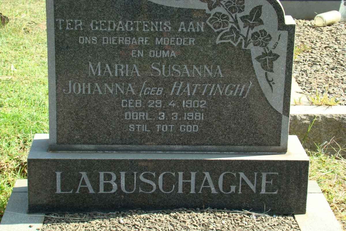 LABUSCHAGNE Maria Susanna Johanna nee HATTINGH 1902-1981