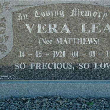 LEA Vera nee MATTHEWS 1920-1999