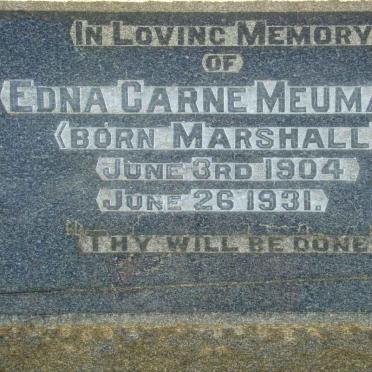 MEUMANN Edna Carne nee MARSHALL 1904-1931