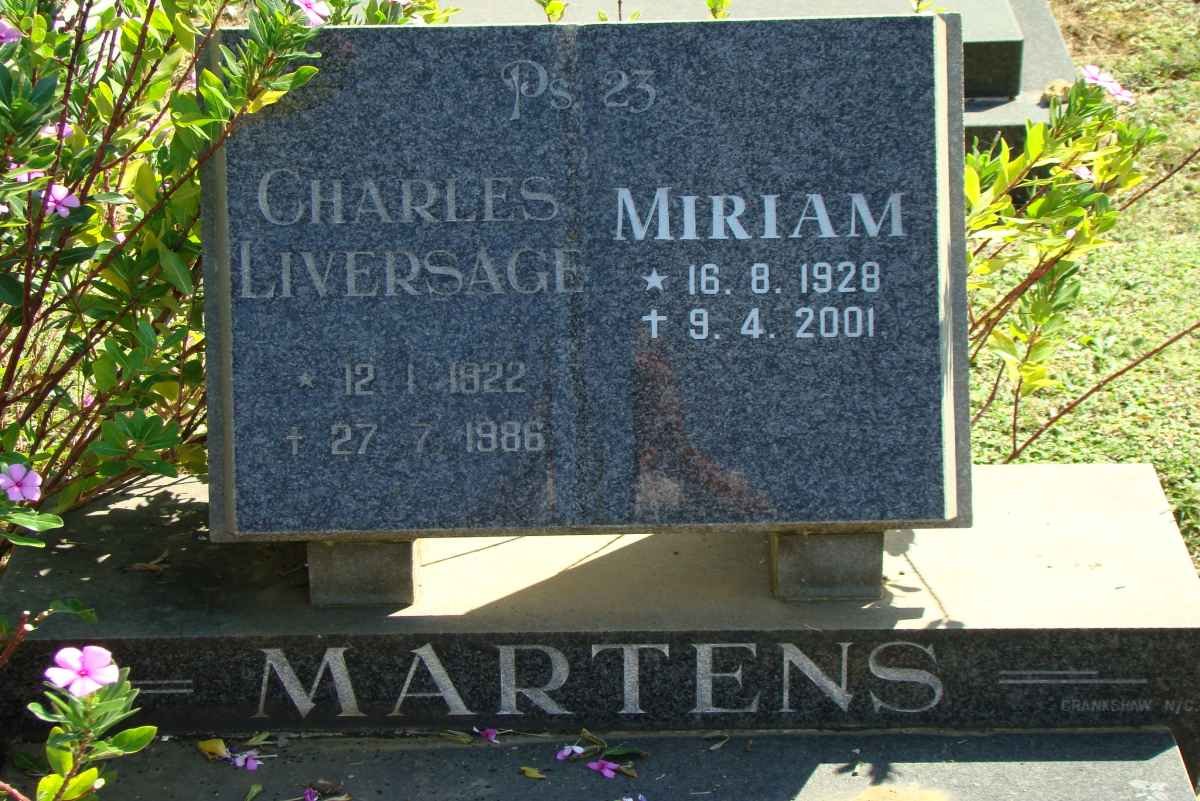 MARTENS Charles Liversage 1922-1986 &amp; Miriam 1928-2001