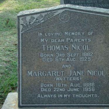 NICOL Thomas 1882-1925 &amp; Margaret Jane WATTERS 1888-1956