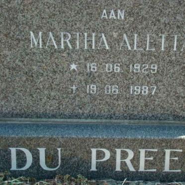 PREEZ Martha Aletta, du 1929-1987
