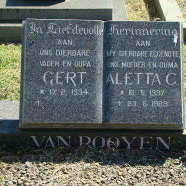 ROOYEN Gert, van 1934-  &amp; Aletta C. 1937-1989