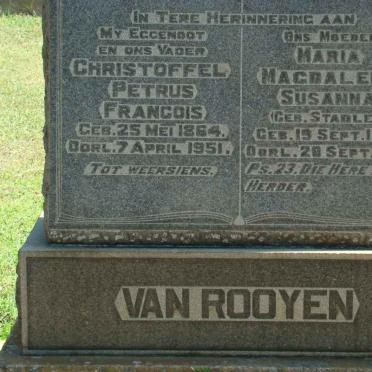 ROOYEN Christoffel Petrus Francois, van 1864-1951 &amp; Maria Magdalena Susanna STADLER 1866-1956