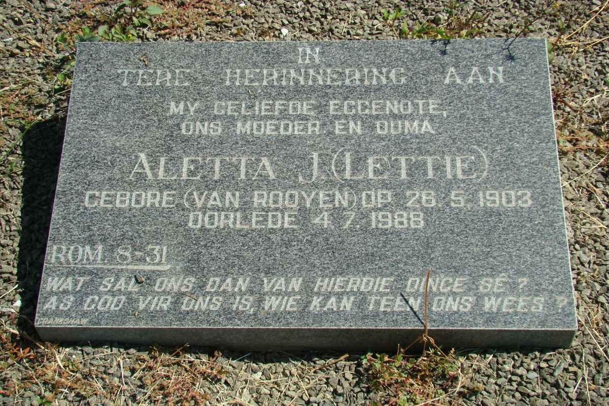 ? Aletta J. nee VAN ROOYEN 1903-1988