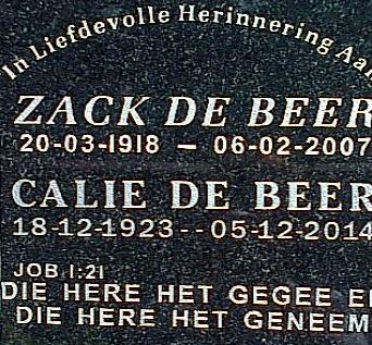 BEER Zack, de 1918-2007 &amp; Calie 1923-2014