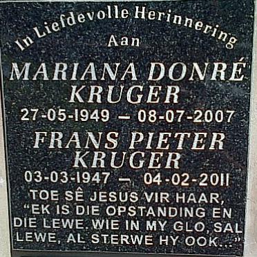 KRUGER Frans Pieter 1947-2011 &amp; Mariana Donré 1949-2007