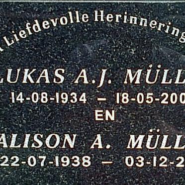 MÜLLER Lukas A.J. 1934-2005 &amp; Alison A. 1938-2012