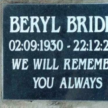 BRIDER Beryl 1930-2013