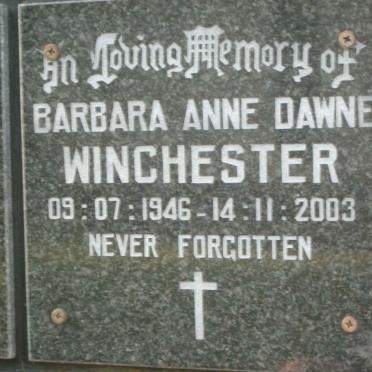 WINCHESTER Barbara Anne Dawne 1946-2003