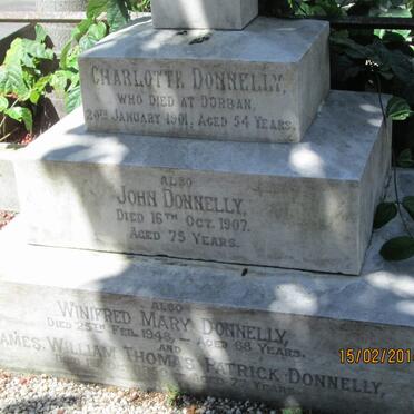 DONNELLY Charlotte -1901 :: DONNELLY John -1907 :: DONNELLY Winifred Mary -1948 :: DONNELLY James William Thomas Patrick -1950