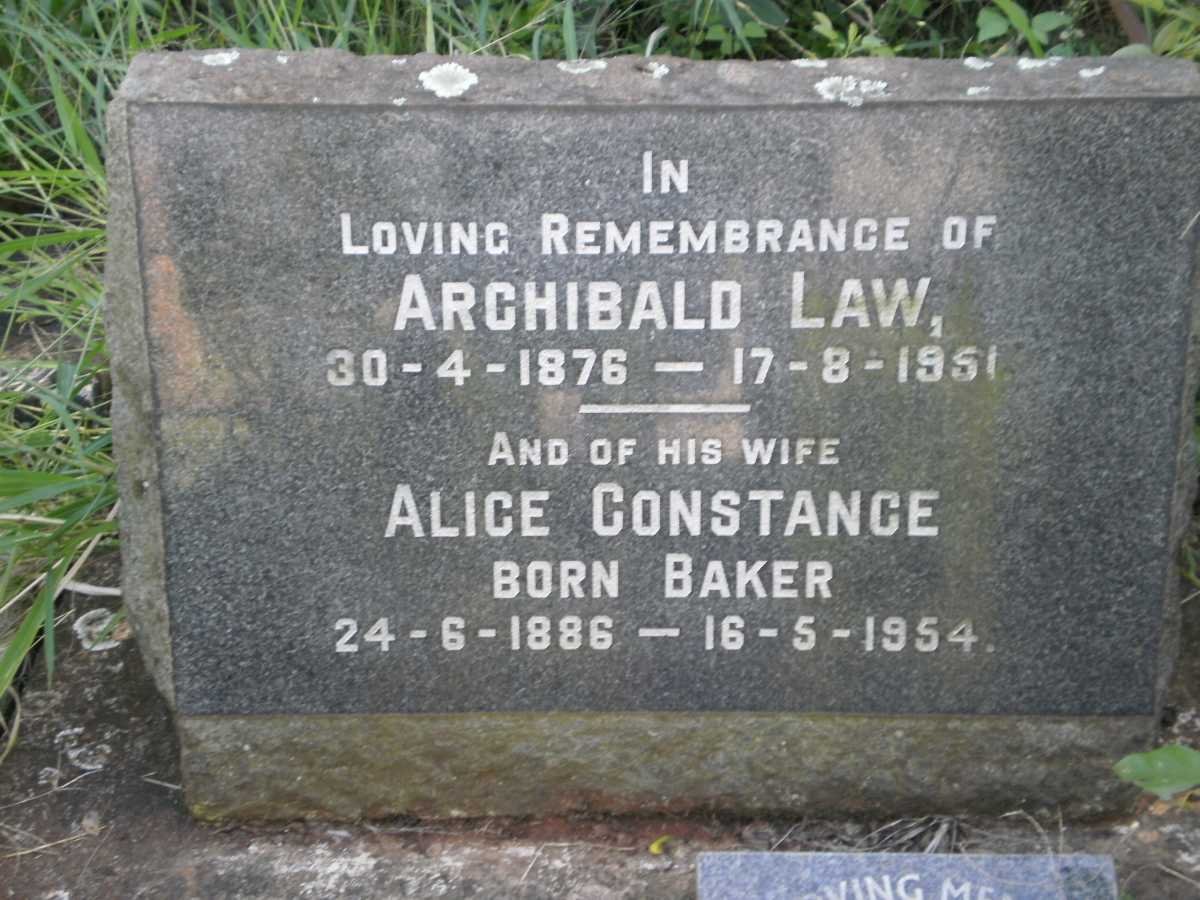 LAW Archibald 1876-1951 &amp; Alice Constance BAKER 1886-1954