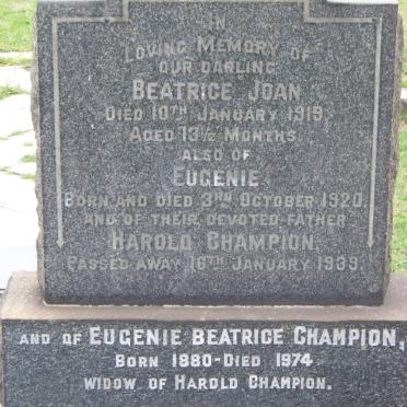 CHAMPION Harold -1939 &amp; Eugenie Beatrice -1974 :: CHAMPTION Beatrice -1919 :: CHAMPION Eugenie -1920