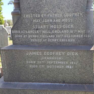 DICK James Moss 1851-1931 & Hannah LEE 1857-1919 :: DICK Stuart Moss 1872-1881 :: DICK James Godfrey 1937-1937 :: PAXTON John -1942 _3