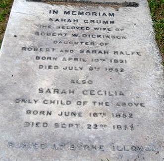 DICKINSON Sarah Crumb nee RALFE 1831-1852 :: DICKINSON Sarah Cecilia 1852-1853