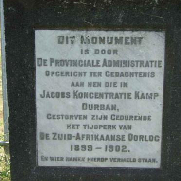 Kwazulu-Natal, DURBAN, Bluff, Jacobs Concentration Camp Memorials