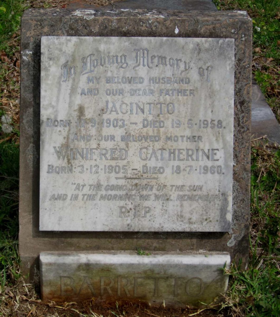 BARRETTO Jacintto 1903-1958 &amp; Winifred Catherine 1905-1960