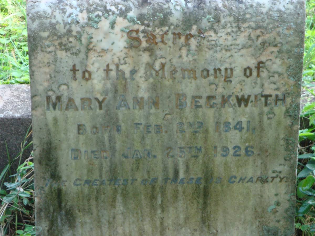 BECKWITH Mary Ann 1841-1926