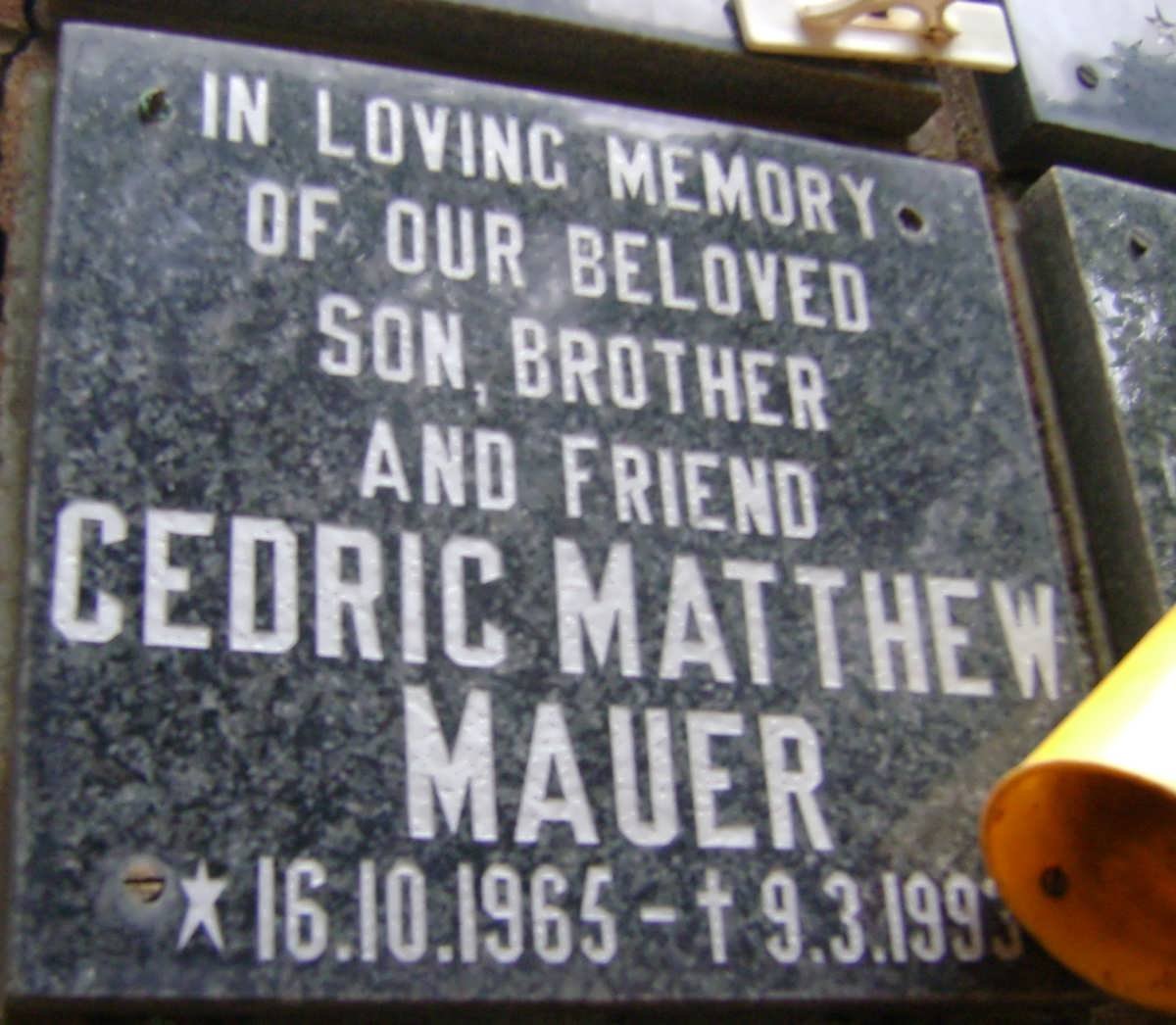 MAUER Cedric Matthew 1965-1993