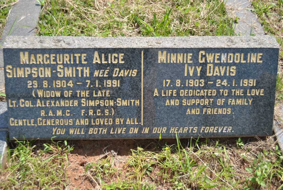 DAVIS Minnie Gwendoline Ivy 1903-1991 :: SIMPSON-SMITH Margeurite Alice nee DAVIS 1904-1991