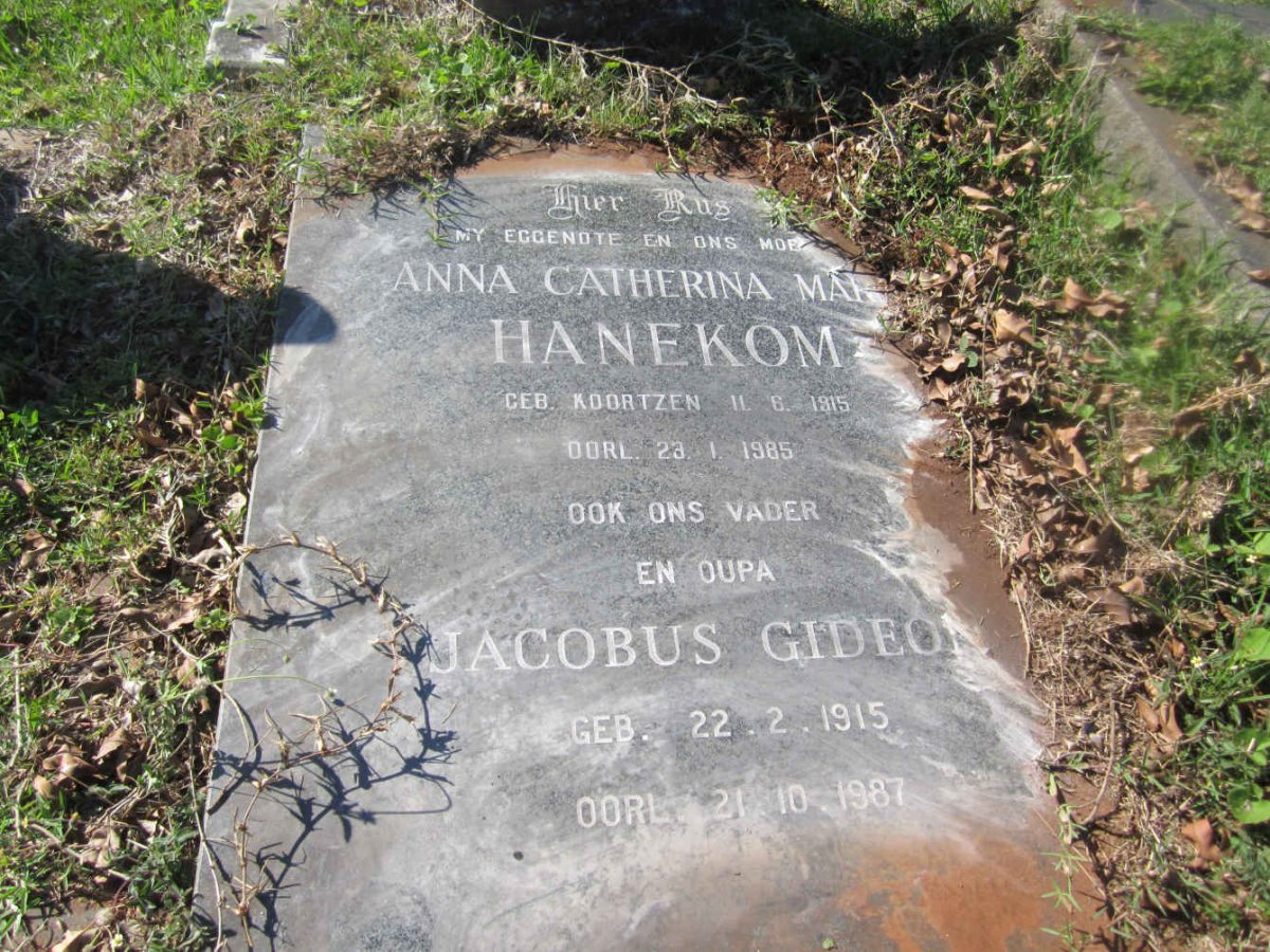 HANEKOM Jacobus Gideon 1915-1987 &amp; Anna Catherina Maria KOORTZEN 1915-1985