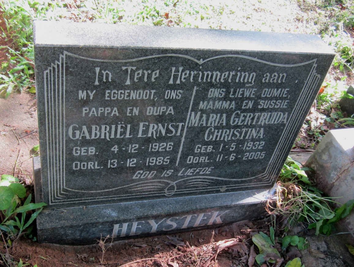 HEYSTEK Gabriel Ernst 1926-1985 &amp; Maria Gertruida Christina 1932-2005