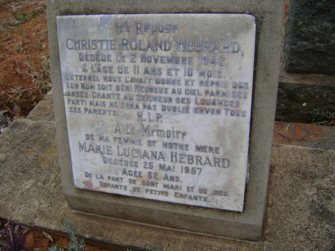 HEBRARD Marie Luciana -1957 :: HEBRARD Christie Roland -1942 :: HEBRARD Maurice Bertie 1915-1981 &amp; Marie Laure 1921-2006