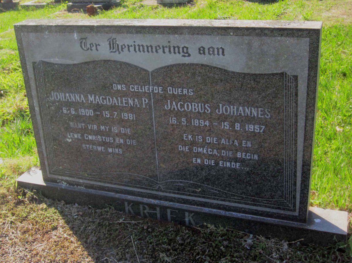 KRIEK Jacobus Johannes 1894-1957 &amp; Johanna Magdalena P. 1900-1981