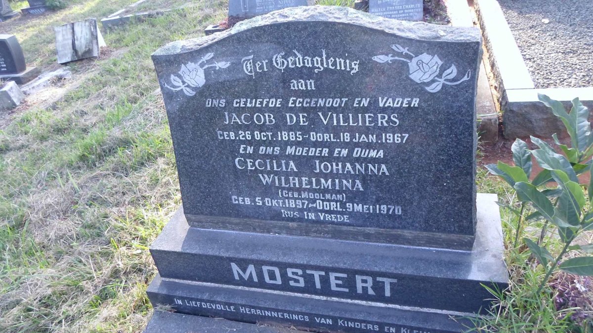 MOSTERT Jacob de Villiers 1885-1967 &amp; Cecilia Johanna Wilhelmina nee MOOLMAN 1897-1970