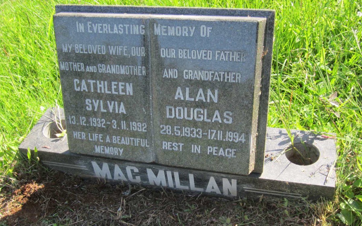 MacMILLAN Alan Douglas 1933-1994 &amp; Cathleen Sylvia 1932-1992