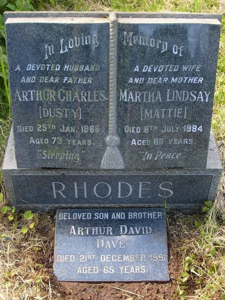 RHODES Arthur Charles -1966 &amp; Martha Lindsay -1984 :: RHODES Arthur David -1991