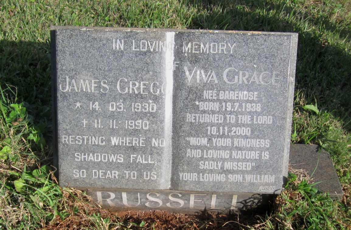 RUSSELL James Gregg 1930-1990 &amp; Viva Grace BARENDSE 1938-2000