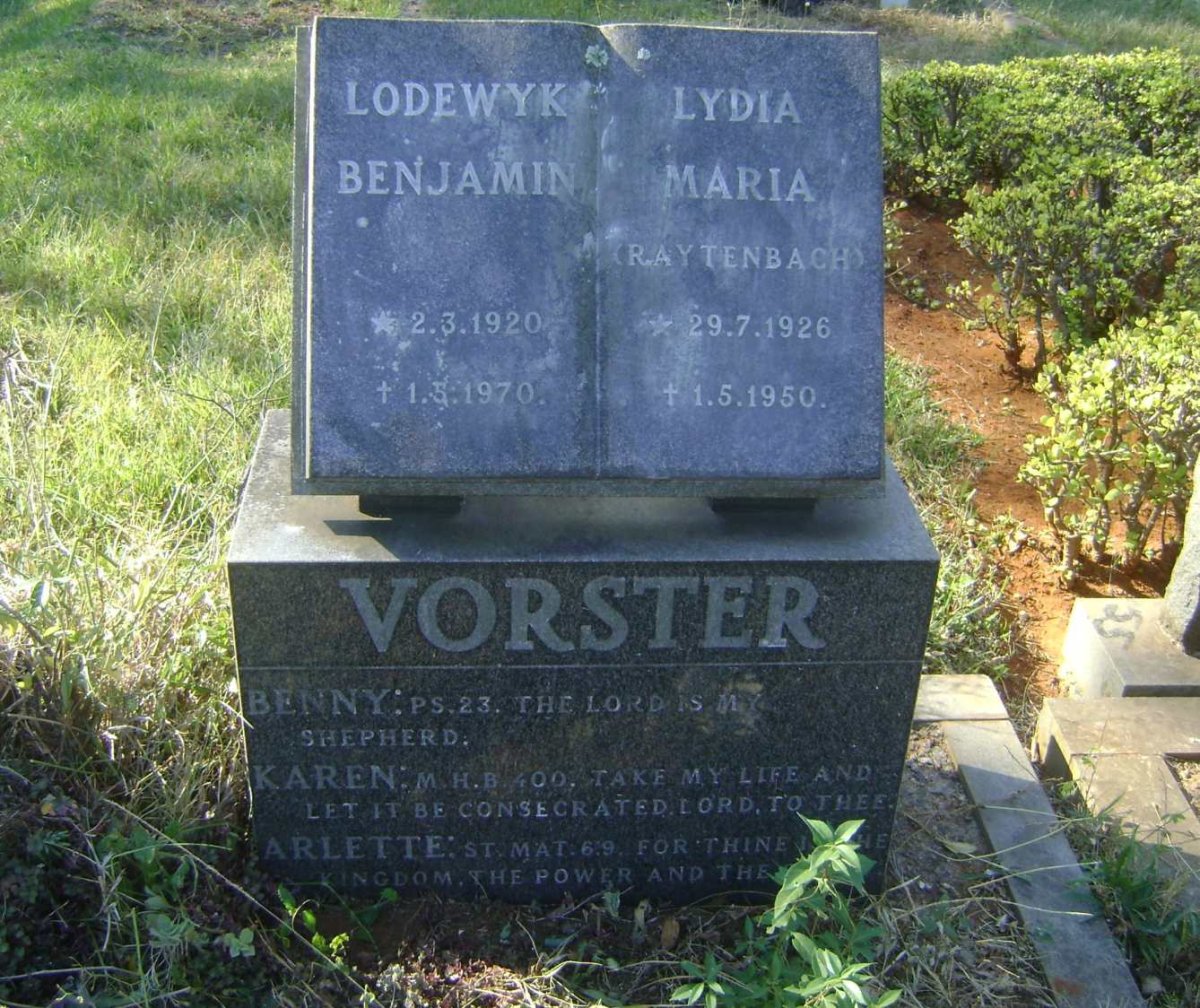 VORSTER Lodewyk Benjamin 1920-1970 &amp; Lydia Maria 1926-1950