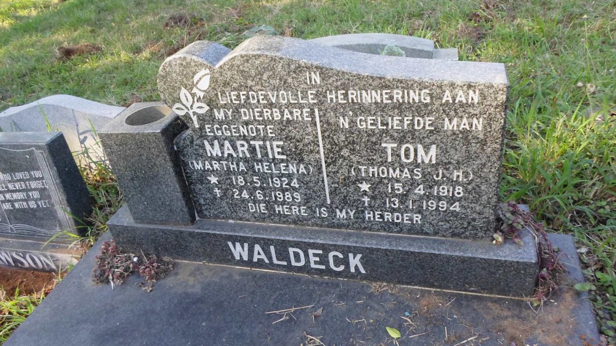 WALDECK Thomas J.H. 1918-1994 &amp; Martha Helena 1924-1989