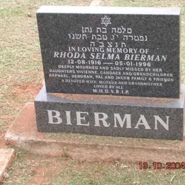 BIERMAN Rhoda Selma 1916-1996