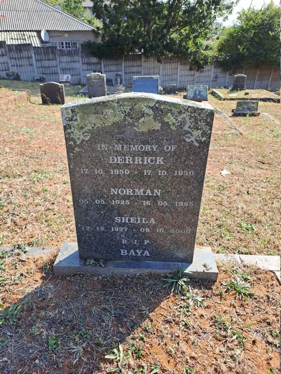 BAYA Derrick 1950-1950 :: BAYA Norman 1925-1985 :: BAYA Sheila 1927-2000