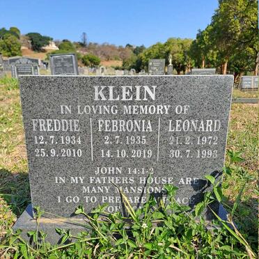 KLEIN Freddie 1934-2010 :: KLEIN Febronia 1935-2019 :: KLEIN Leonard 1972-1993